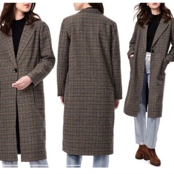 NWT Bernardo Women’s Microhoundstooth Wool Duster Coat Brown Size S - Picture 2 of 9